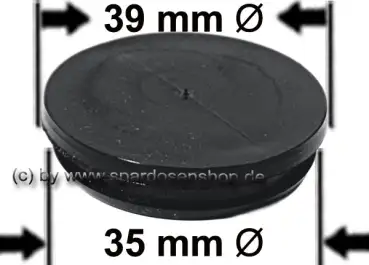 Spardosenstopfen 39 mm hard schwarz Oberseite